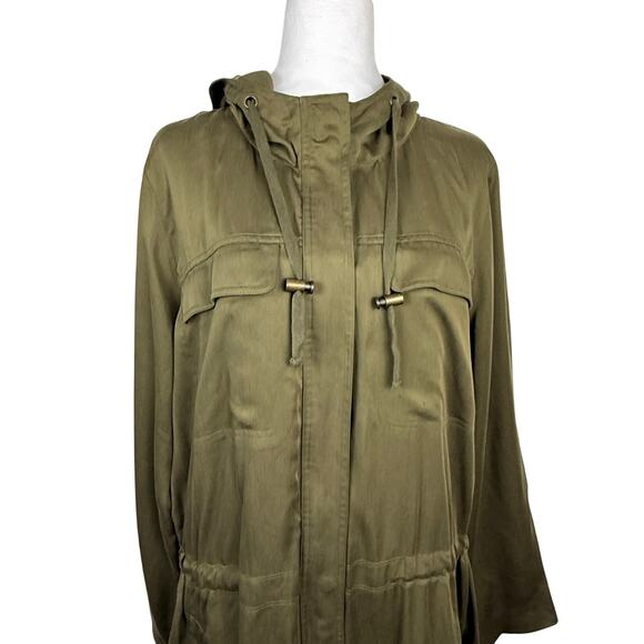 Eileen Fisher Polished Anorak Jacket Hooded Full Zip Olive Womens XL Sustainable - Picture 3 of 14
